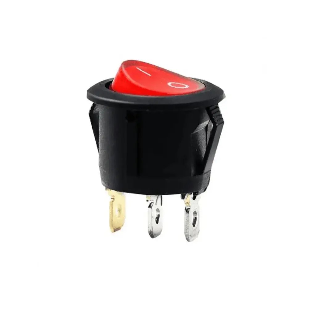 Round Type Rocker Switch 3 pin 6A 250V AC Red LED 