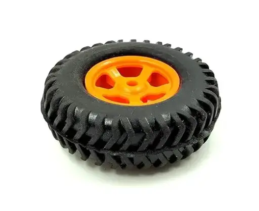 [9865866] 80mm x 25mm Hard plastic build rubber cover orange colour 6mm rod compatible robot wheel pack of 1pcs